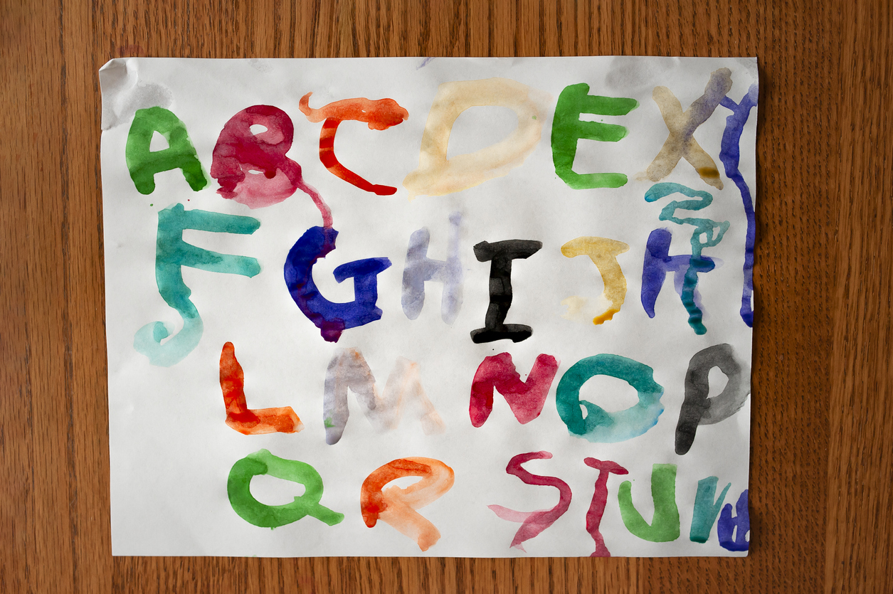 Alphabet painted in watercolor by preschool age child